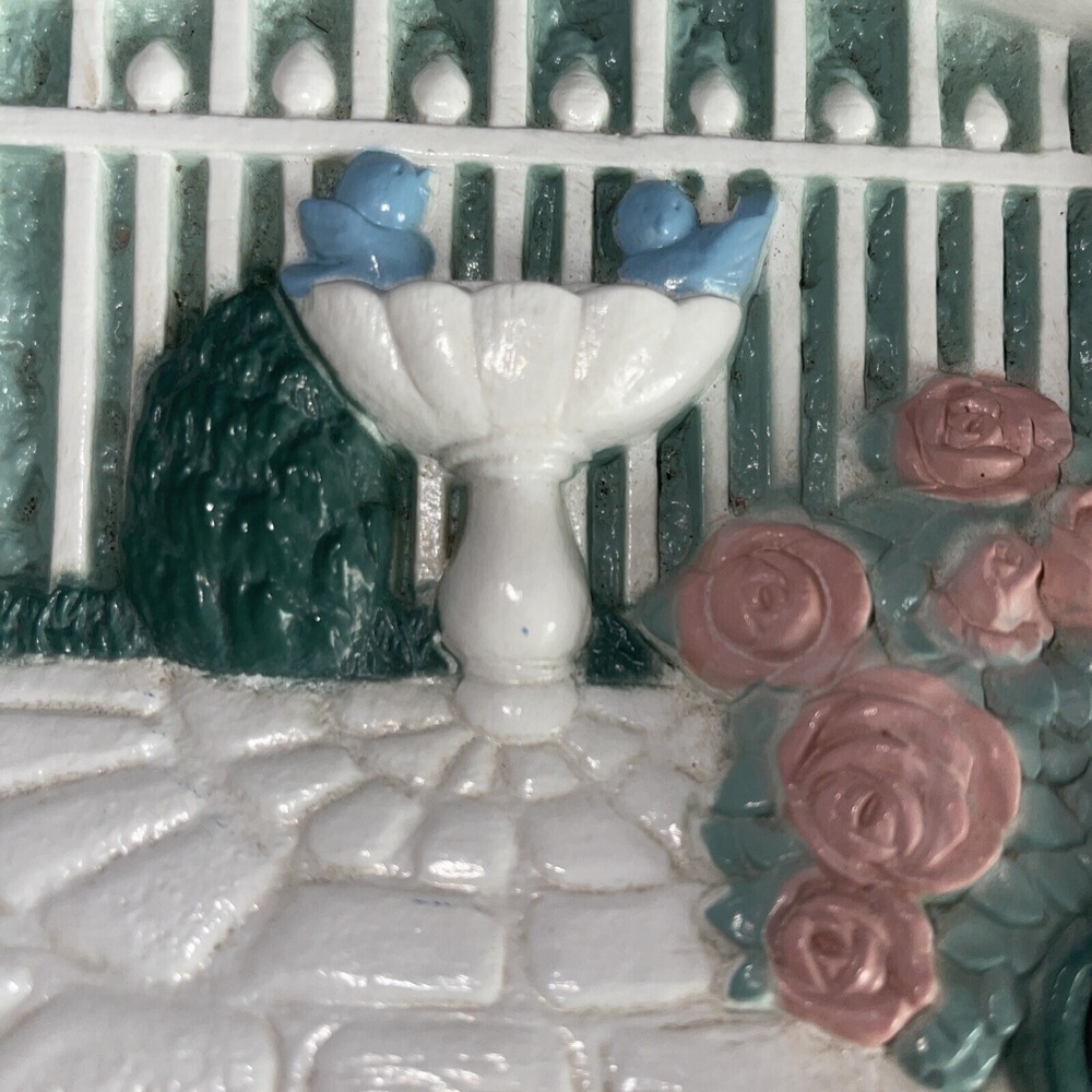 Homco Quartz Bunny Rabbit Garden Scene Mantel Clock Pink Roses Gate - Picture 10 of 16
